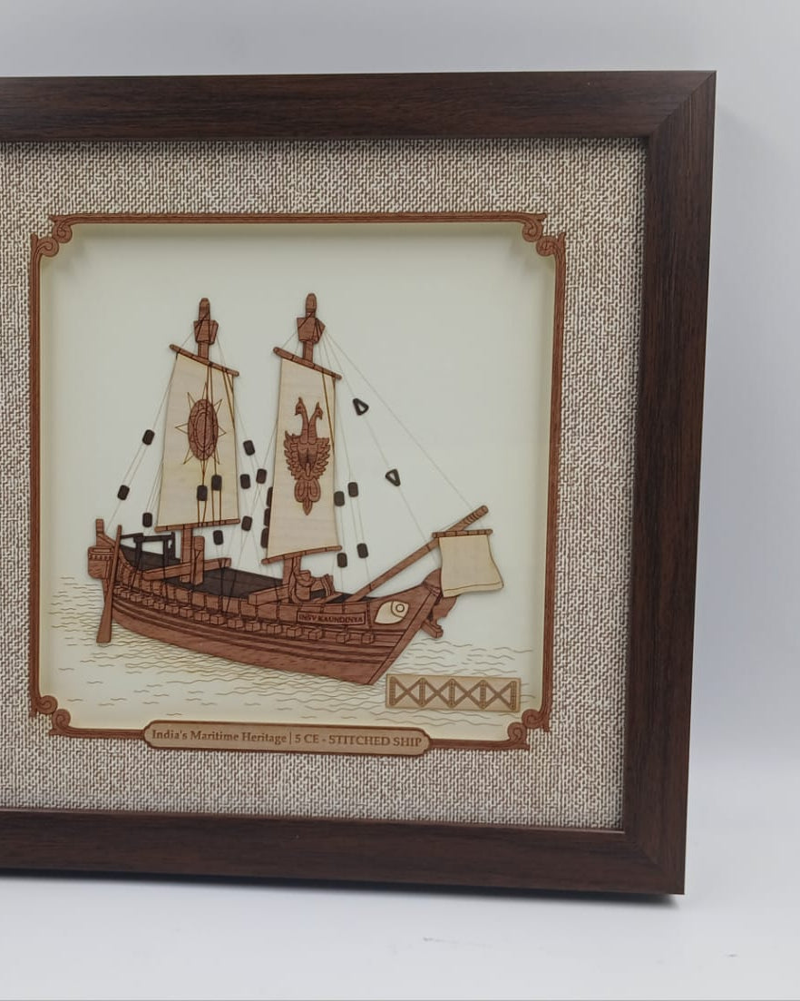 4th Century AD Stitched Ship | Wooden Frame - Wall Frames - Indic Inspirations