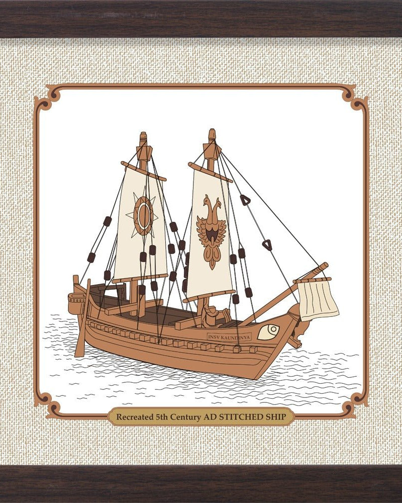 5th Century AD Stitched Ship | Wooden Frame - Wall Frames - Indic Inspirations