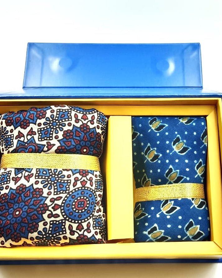 Ajrakh Silk Stole + Tie - Stoles - Indic Inspirations