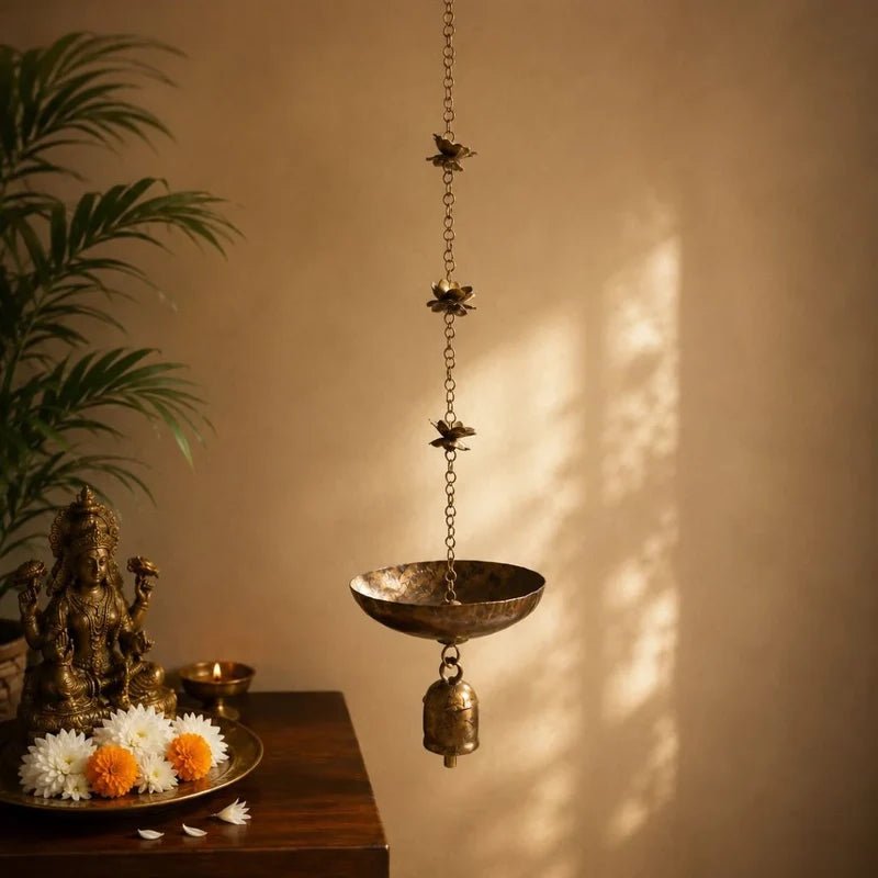 Copper Coated Iron Bell - Hanging Bowl Decor - Home Decor - Indic Inspirations
