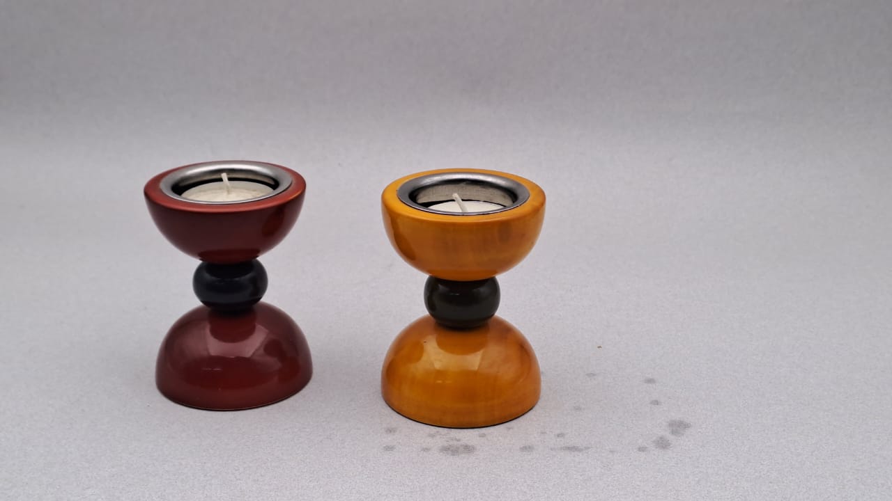 Hourglass Wooden Diyas - Set of 2 - Candle holders - Indic Inspirations