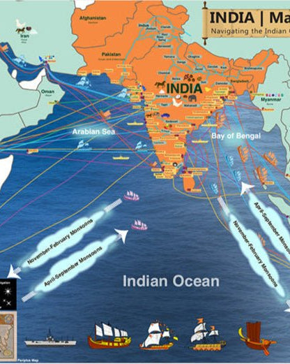 INDIA | Maritime History of 4 Millenia | A1 Size Map - Wall Frames - Indic Inspirations