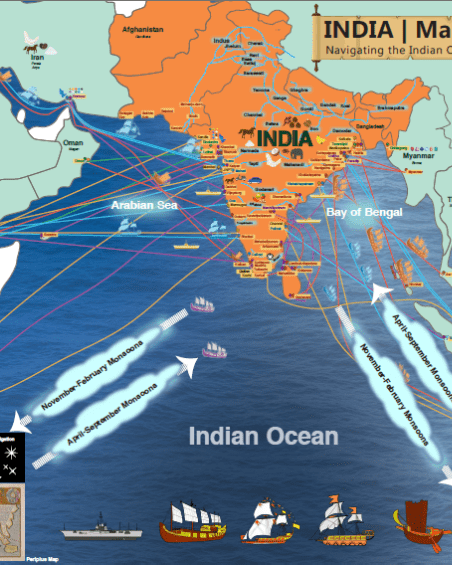 INDIA | Maritime History of 4 Millenia | Hi - Res Digital Map - Wall Frames - Indic Inspirations