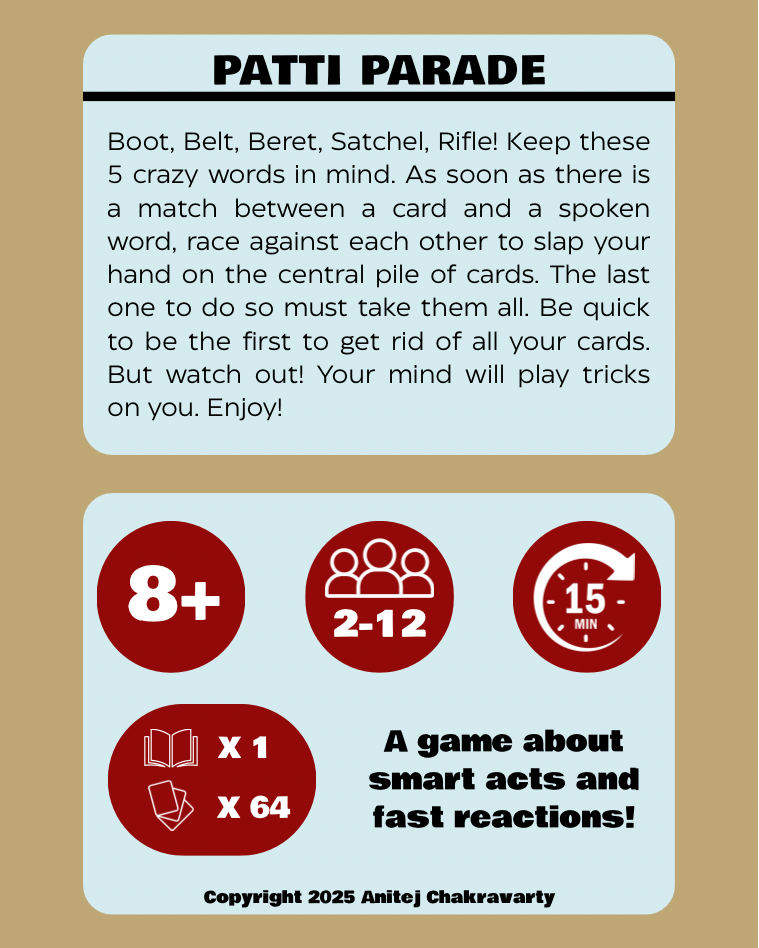 NDA Life | Patti Parade | Fun Card Game - Fact cards - Indic Inspirations