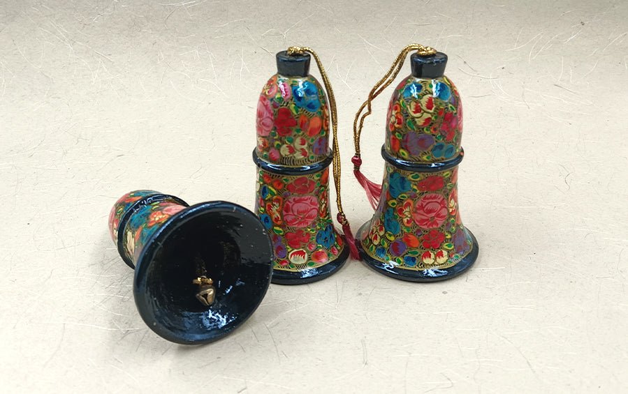 Paper Mache Hanging Bell Set of 3 - Home decor - Indic Inspirations