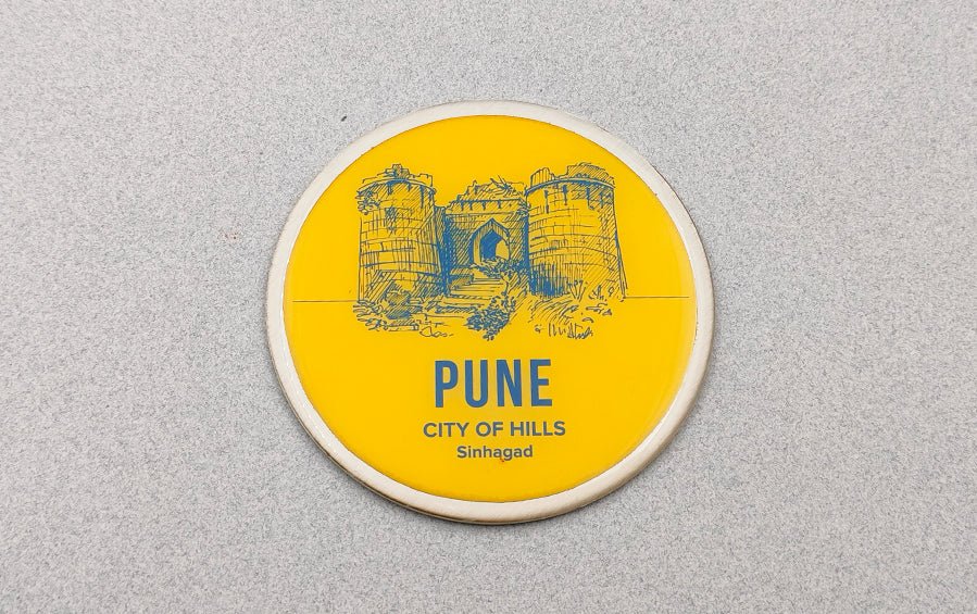 Pune ::City of Hills Sinhagad Fort & Cradle of Military Leadership Fridge Magnet - City souvenirs - Indic Inspirations