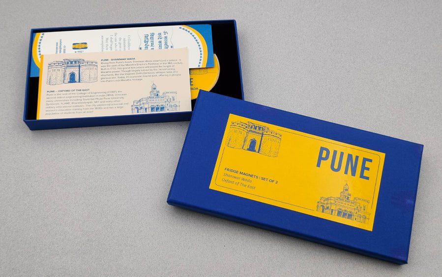 Pune :: Shaniwarwada & Oxford of the East Fridge Magnet - City souvenirs - Indic Inspirations