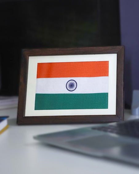 Tiranga - Handspun Khadi National Flag - Desktop Frame ( A5) - Flags - Indic Inspirations