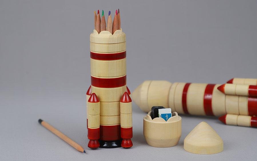 4 Stage Rocket - Wooden Pencil Box - pencil boxes - indic inspirations
