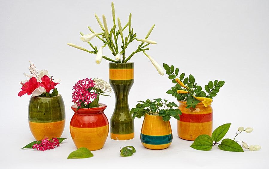 Assorted Colours - Hydroponics Set - 5 vases - vases - indic inspirations
