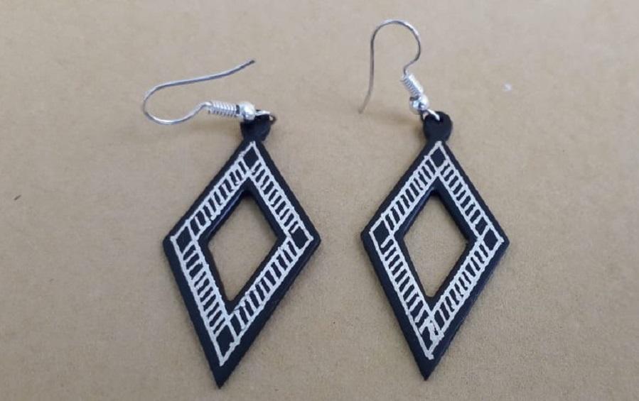 Black Silver Earrings with Bidri Work - Rhombus - Earrings - indic inspirations