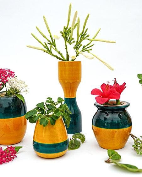 Blue & Yellow - Hydroponics Set - 5 vases - vases - indic inspirations