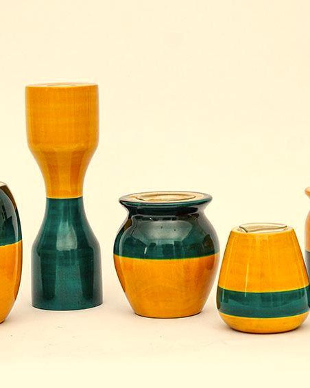 Blue & Yellow - Hydroponics Set - 5 vases - vases - indic inspirations