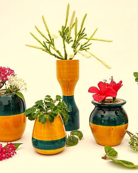 Blue & Yellow - Hydroponics Set - 5 vases - vases - indic inspirations
