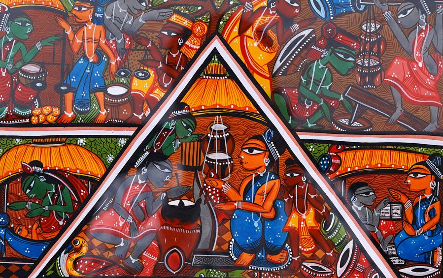 Celebration of Life | Santhal Painting | A3 Frame - paintings - indic inspirations