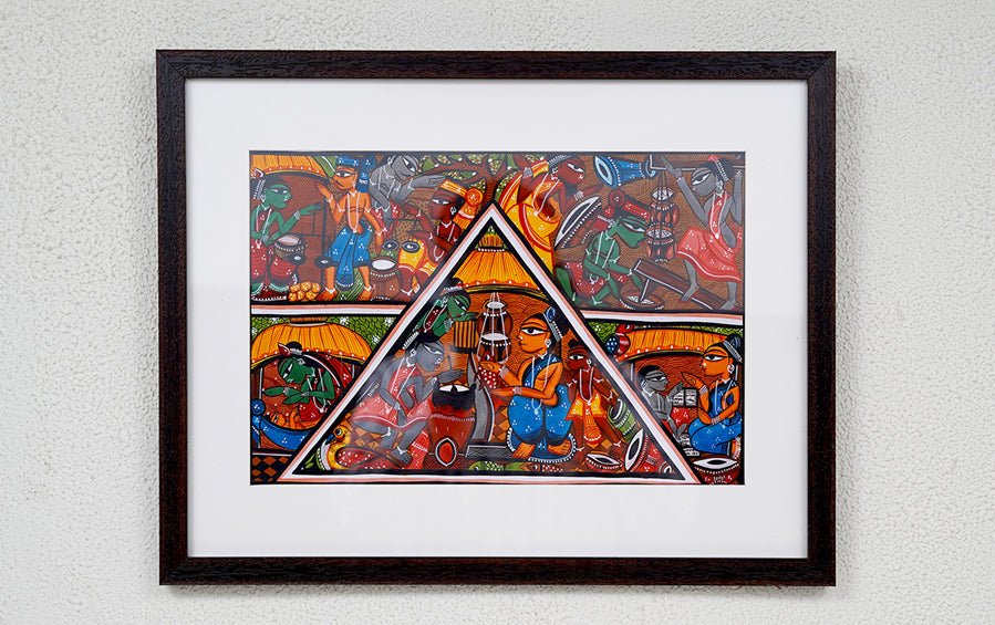 Celebration of Life | Santhal Painting | A3 Frame - paintings - indic inspirations