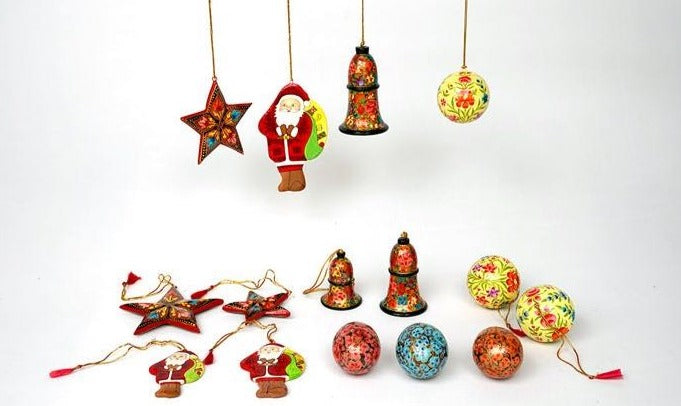 Christmas Paper Mache Handcrafted Decorations Combo Pack (S) - Christmas Gift Sets - indic inspirations