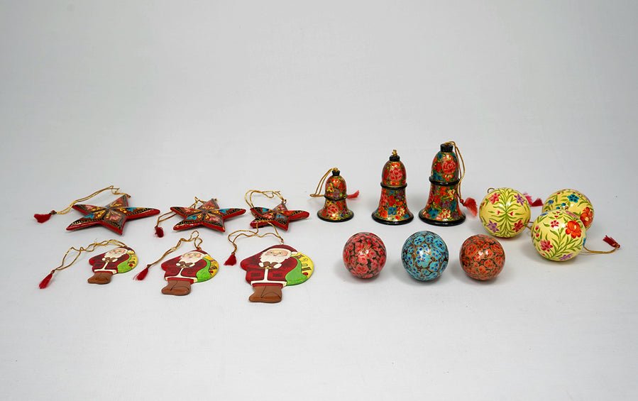 Christmas Paper Mache Handcrafted Decorations Combo Pack (S) - Christmas Gift Sets - indic inspirations