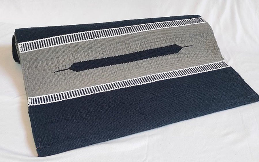 COTTON YOGA MAT - Blue with Grey border - Yoga mats - indic inspirations