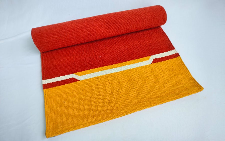 COTTON YOGA MAT - Orange with Yellow border - Yoga mats - indic inspirations
