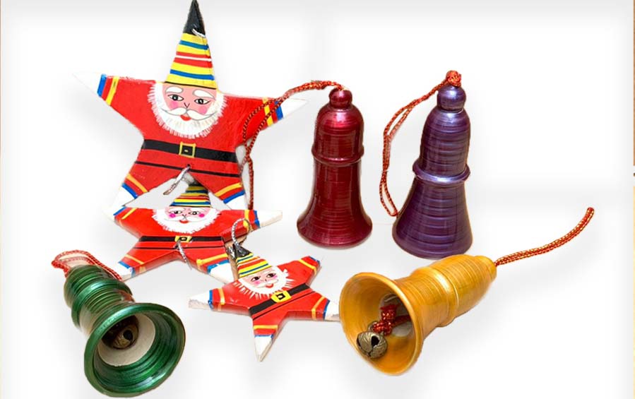 Decorative Hanging Santa Stars & Bells Set - Décor hanging - indic inspirations