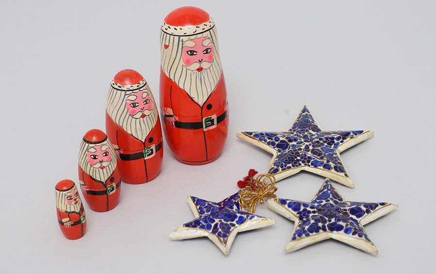 Decorative Hanging Stars & Nesting Santa Dolls Set - Festival Gift Sets - indic inspirations