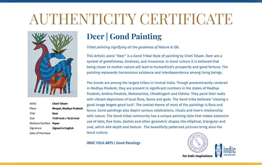 Deer | Gond Painting | A3 Frame - paintings - indic inspirations