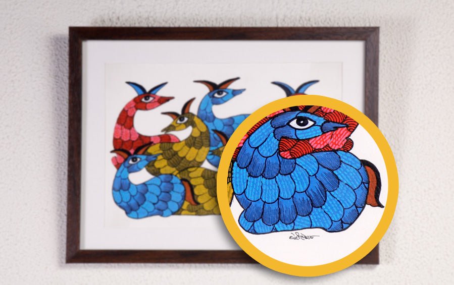 Deer | Gond Painting | A4 Frame - paintings - indic inspirations