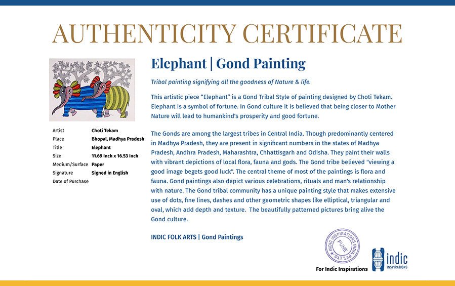 Elephants | Gond Painting | A3 Frame - paintings - indic inspirations