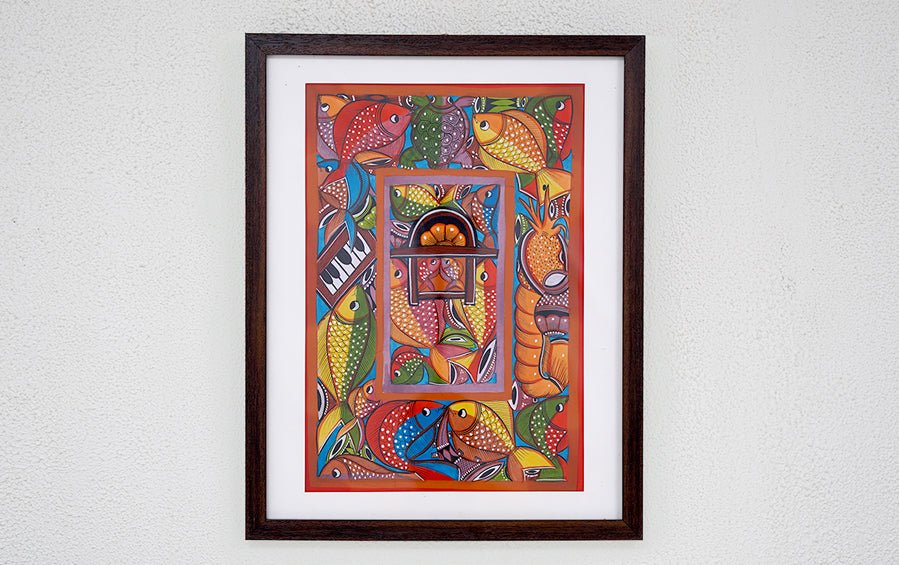 Fish Marriage #2 | Bengal Patachitra Painting | A3 Frame - paintings - indic inspirations