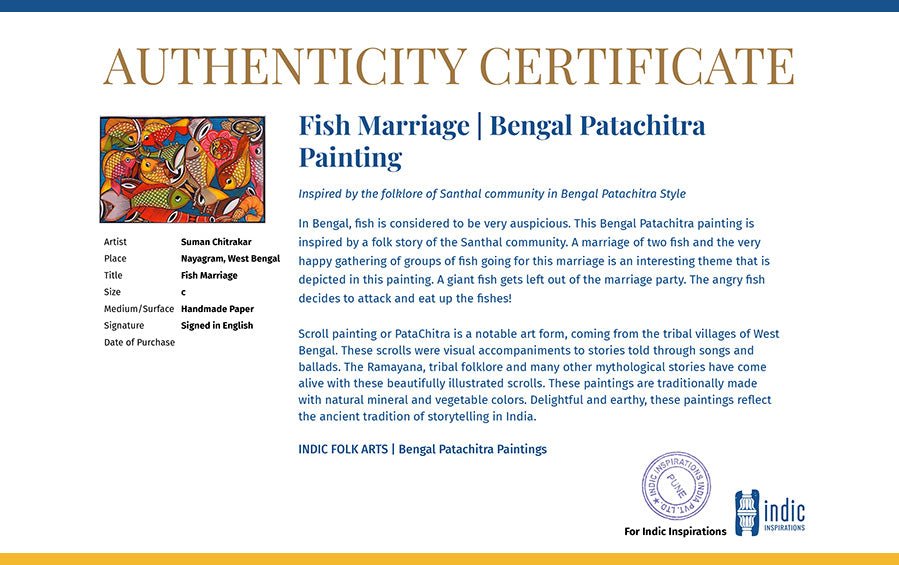 Fish Marriage | Bengal Patachitra Painting | A4 Frame - paintings - indic inspirations
