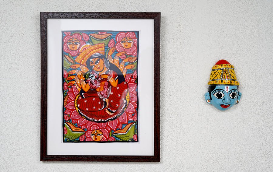 Ganesh Janani | Bengal Patachitra Painting | A3 Frame - paintings - indic inspirations