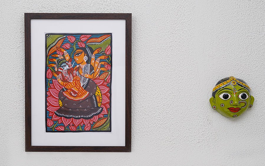Ganesh Janani | Bengal Patachitra Painting | A4 Frame - paintings - indic inspirations