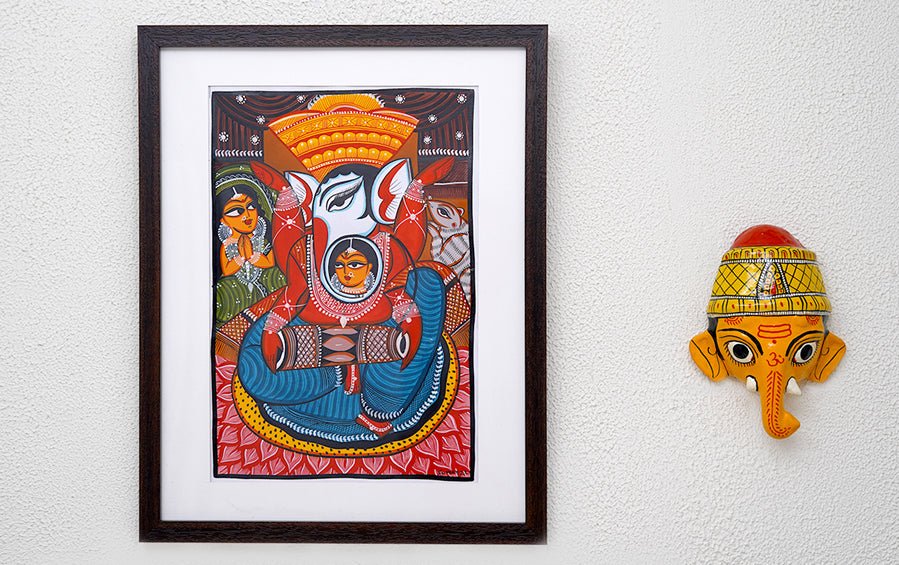 Ganesha | Bengal Patachitra Painting | A3 Frame - paintings - indic inspirations
