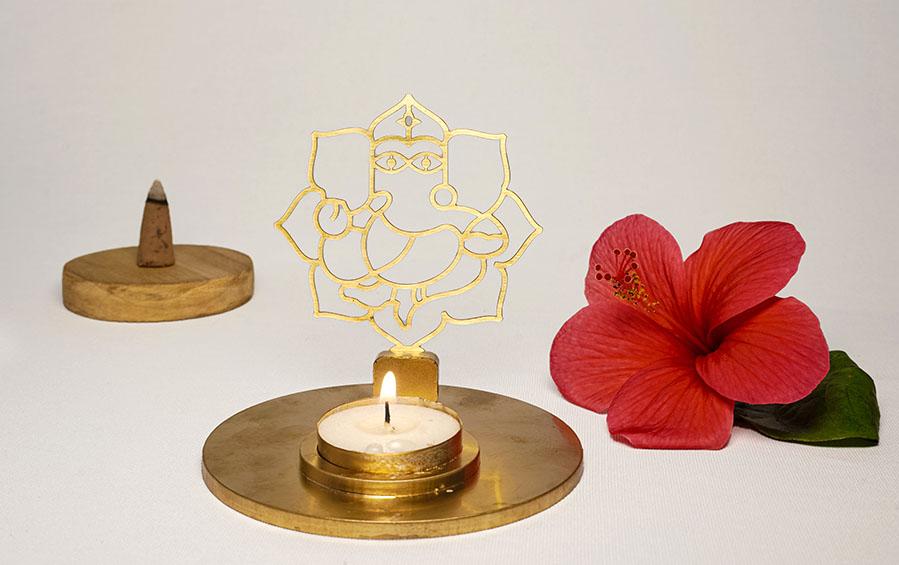 Ganesha Diya – Brass Cutwork - Tealight Holders - indic inspirations