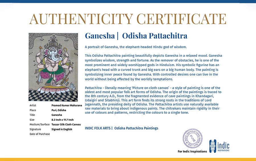 Ganesha | Odisha Pattachitra Painting | A4 Frame - paintings - indic inspirations