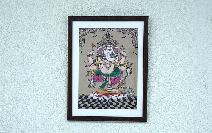 Ganesha | Odisha Pattachitra Painting | A4 Frame - paintings - indic inspirations