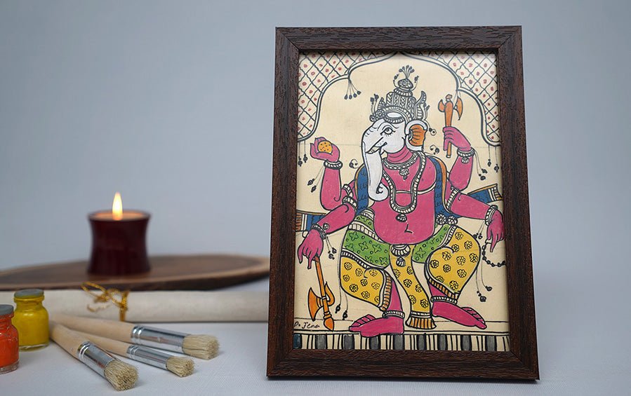 Ganesha | Odisha Pattachitra Painting | A5 Frame - paintings - indic inspirations