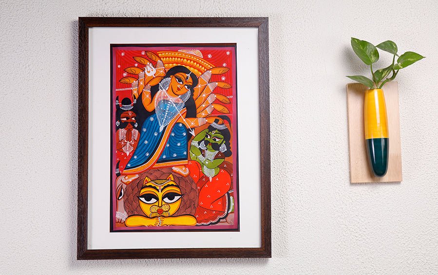 Goddess Durga | Bengal Patachitra Painting | A3 Frame - paintings - indic inspirations