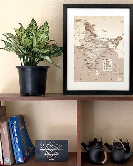 INDIA Map | Classical Sepia | A3 Frame - Wall Frames - indic inspirations