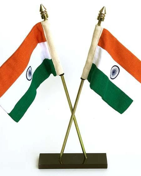 Indian Cross Table 2 Flags Large - Miniature table flags - indic inspirations