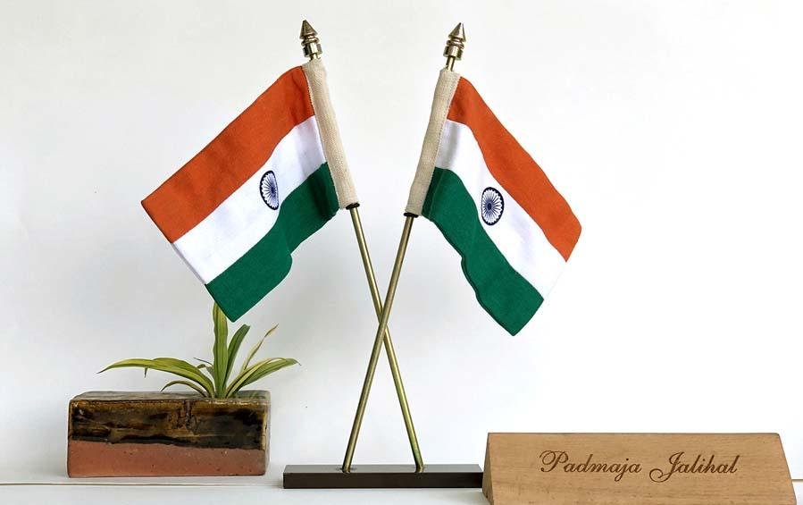 Indian Cross Table 2 Flags Large - Miniature table flags - indic inspirations
