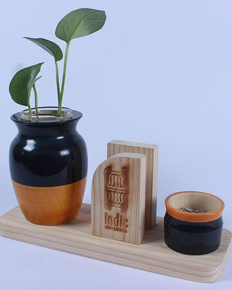 LOTA - DESKTOP PLANTER - Indigo+Turmeric - Desk Organizers - indic inspirations