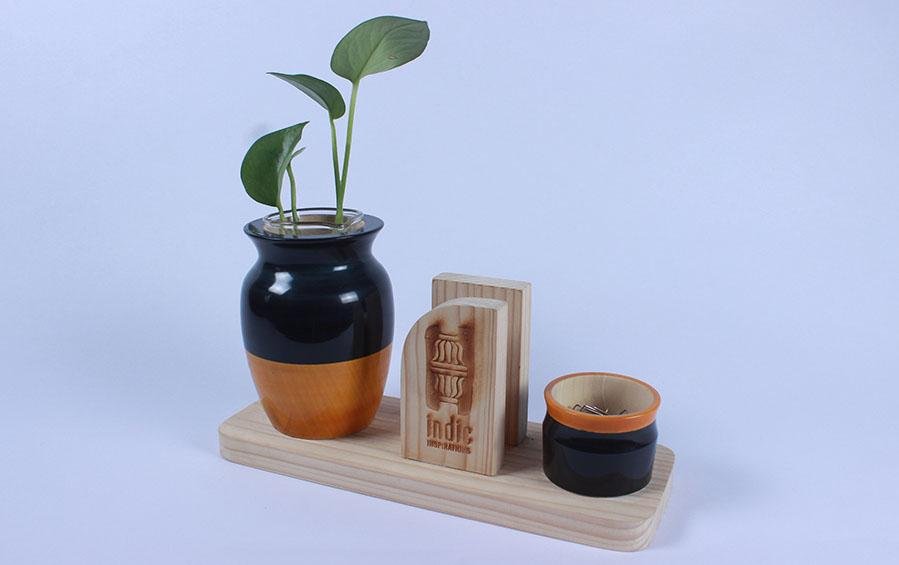 LOTA - DESKTOP PLANTER - Indigo+Turmeric - Desk Organizers - indic inspirations