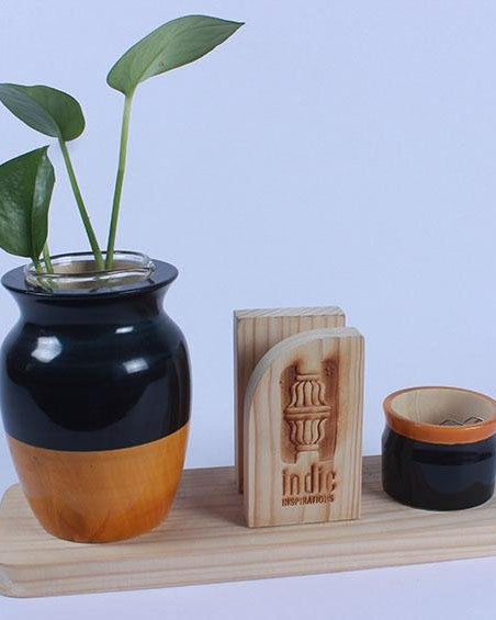 LOTA - DESKTOP PLANTER - Indigo+Turmeric - Desk Organizers - indic inspirations