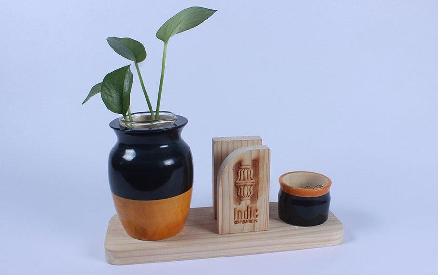 LOTA - DESKTOP PLANTER - Indigo+Turmeric - Desk Organizers - indic inspirations