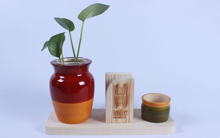 LOTA - DESKTOP PLANTER - Red+Yellow - Desk Organizers - indic inspirations