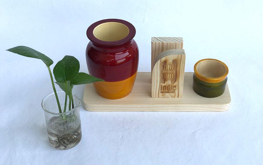 LOTA - DESKTOP PLANTER - Red+Yellow - Desk Organizers - indic inspirations