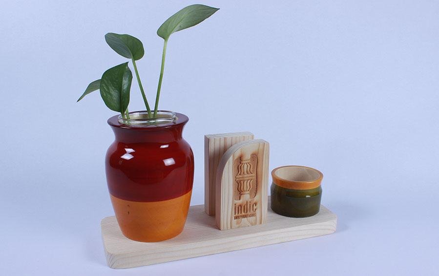 LOTA - DESKTOP PLANTER - Red+Yellow - Desk Organizers - indic inspirations