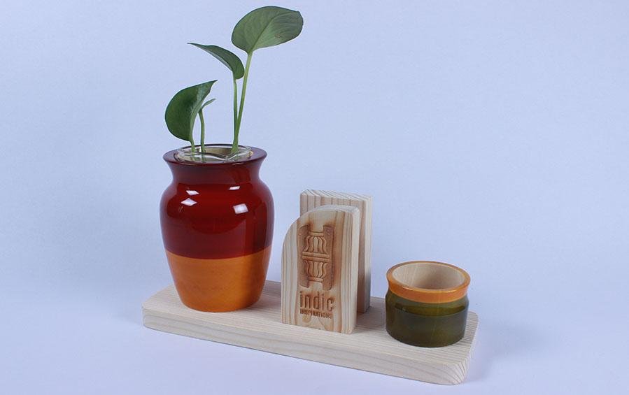 LOTA - DESKTOP PLANTER - Red+Yellow - Desk Organizers - indic inspirations